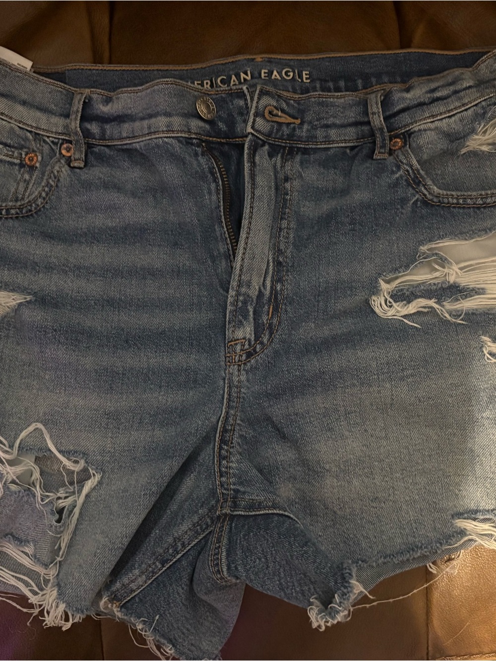 American Eagle Outfitters Men's Light Blue Ripped Denim Shorts